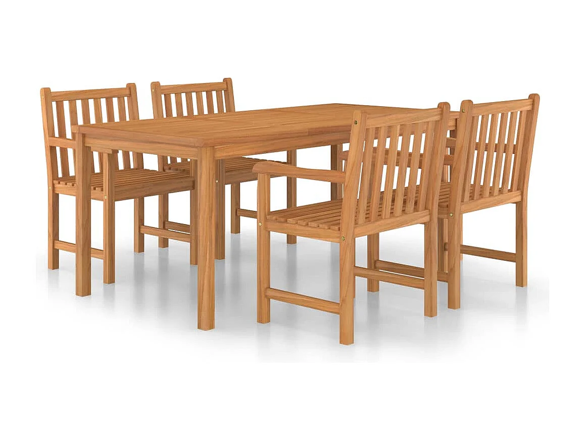 Piotr  Conjunto de comedor de jardín de 5 piezas, 180 x 90 cm, madera maciza de teca