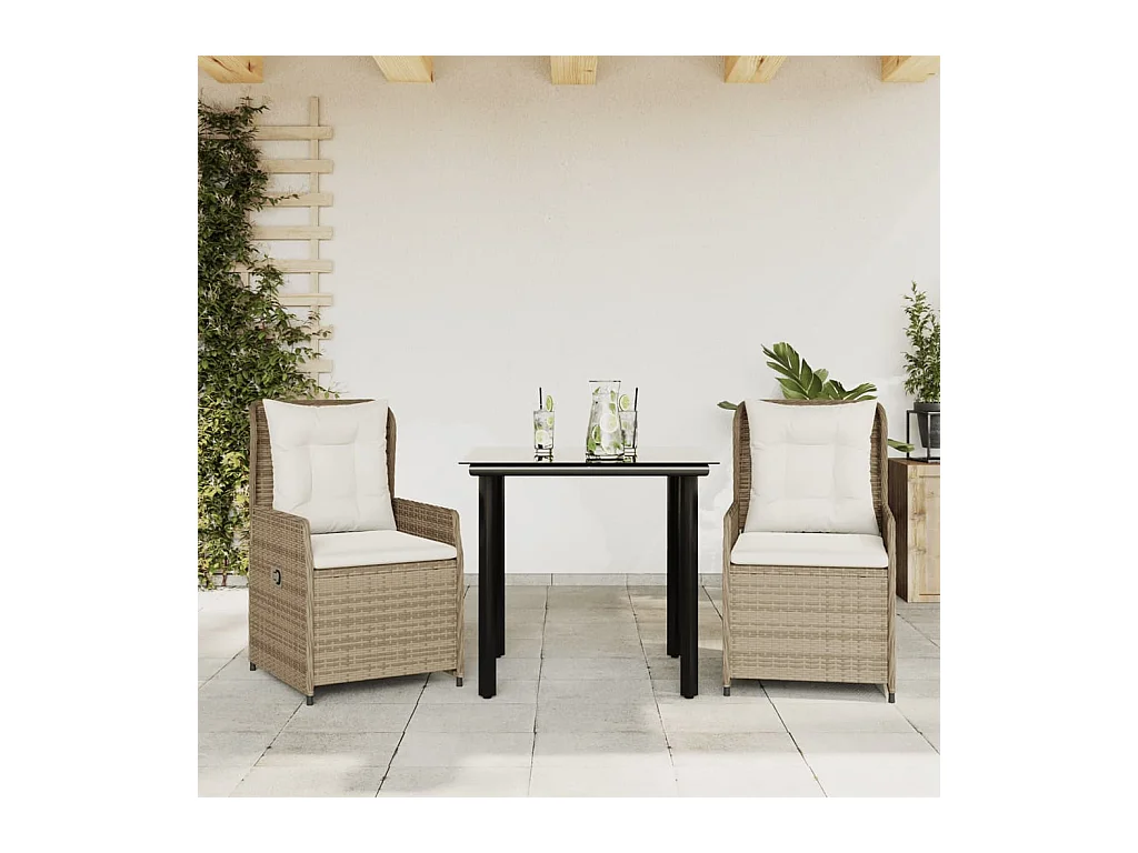 Garden Furniture -  Ensemble à manger de jardin et coussins 3 pcs Beige poly rotin