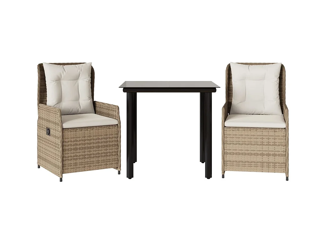 Garden Furniture -  Ensemble à manger de jardin et coussins 3 pcs Beige poly rotin