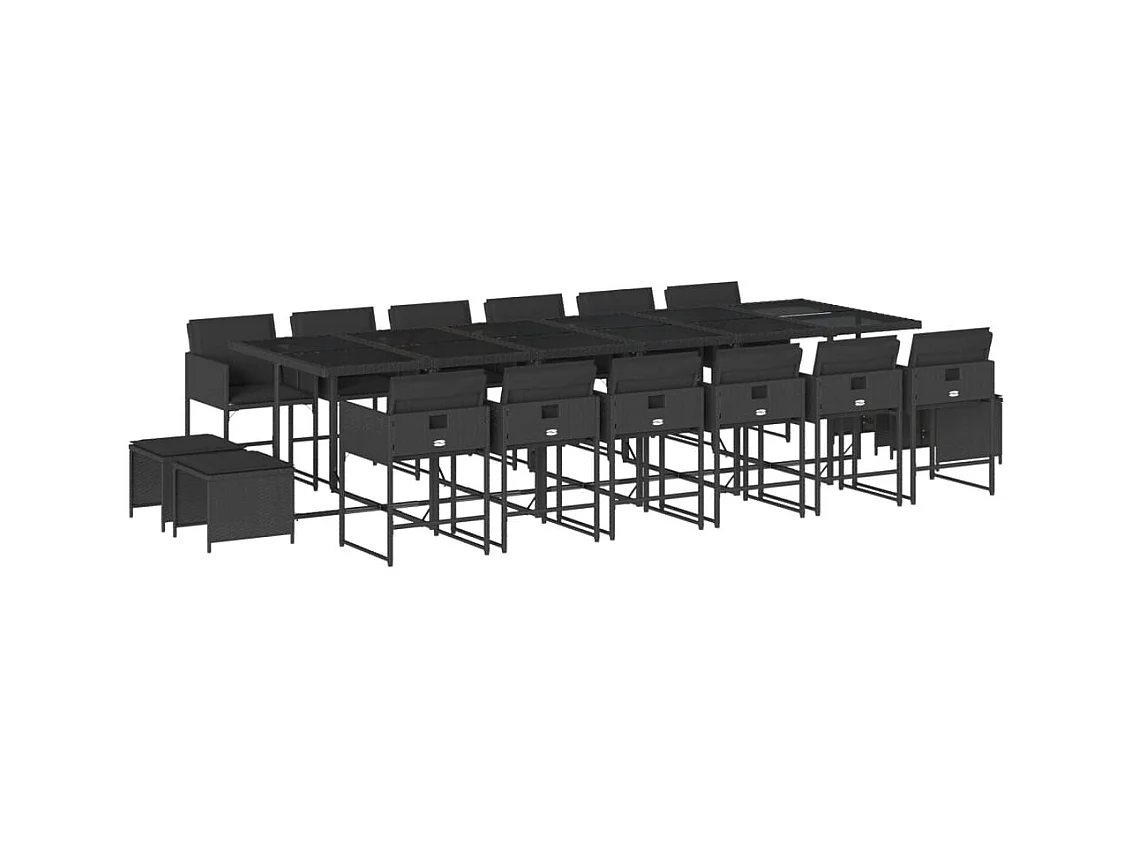 Kirkland  Set de muebles jardín 17 pzas con cojines ratán sintético negro