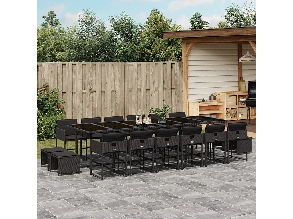 Kirkland  Ensemble à manger de jardin 17 pcs coussins noir résine tressée