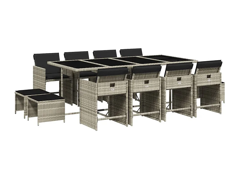 Zenn  13-delige Tuinset met kussens poly rattan lichtgrijs