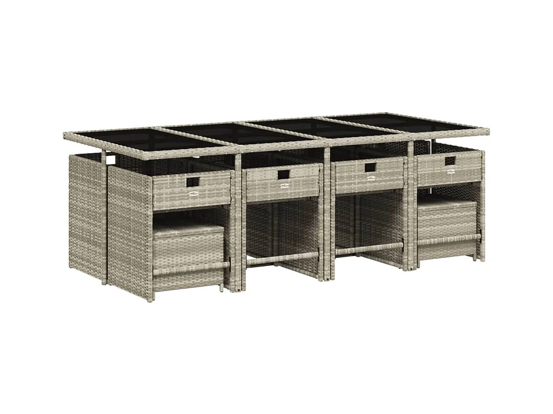 Zenn  Ensemble à manger de jardin et coussins 13 pcs gris clair rotin