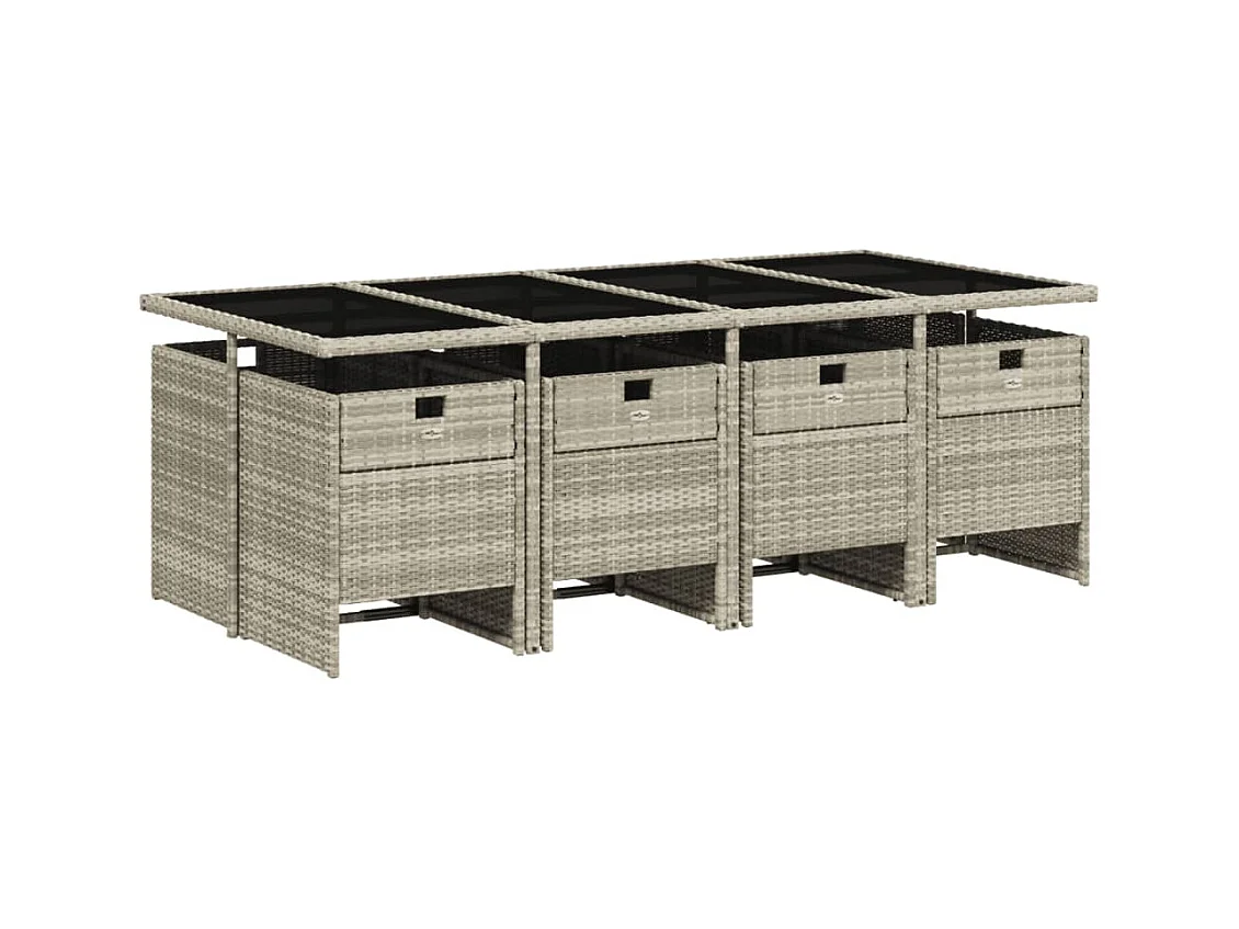 Jesse  Ensemble à manger de jardin et coussins 9 pcs gris clair rotin