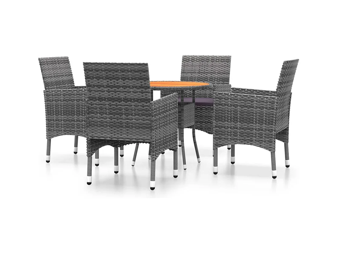 Louis-Mathieu-Paul  Ensemble à manger de jardin 5 pcs Résine tressée Gris