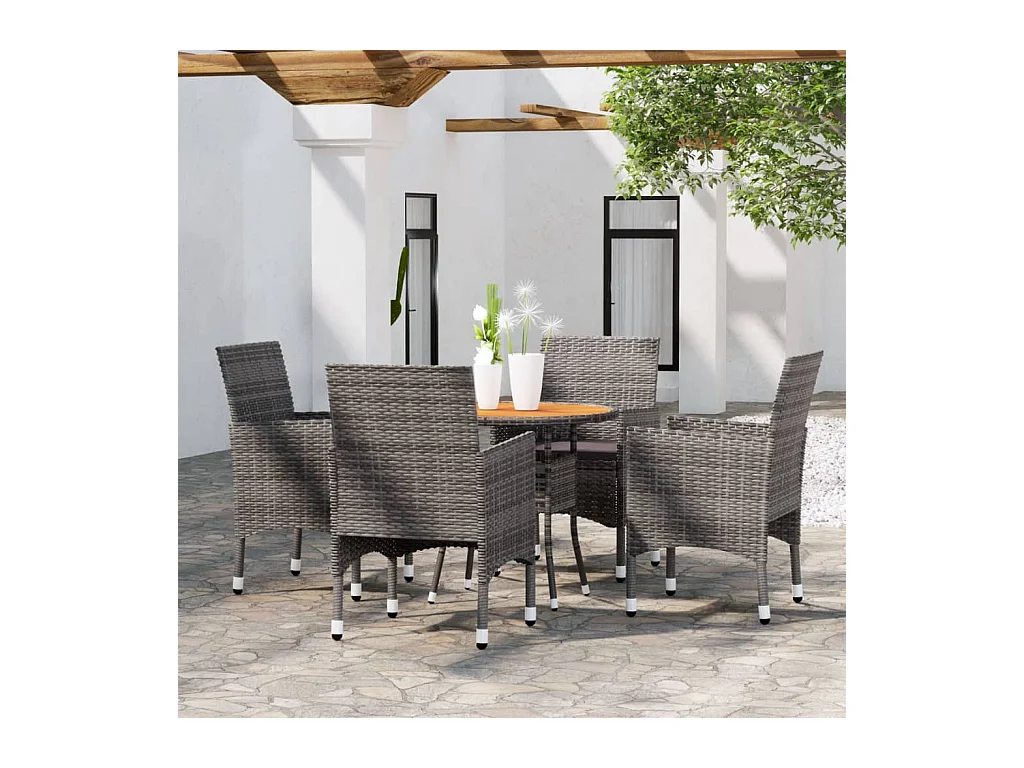 Louis-Mathieu-Paul  Ensemble à manger de jardin 5 pcs Résine tressée Gris