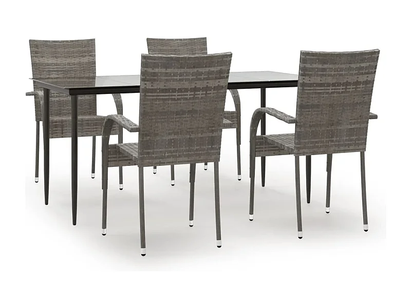 Boiling Springs  Ensemble à manger de jardin 5 pcs Gris Résine tressée