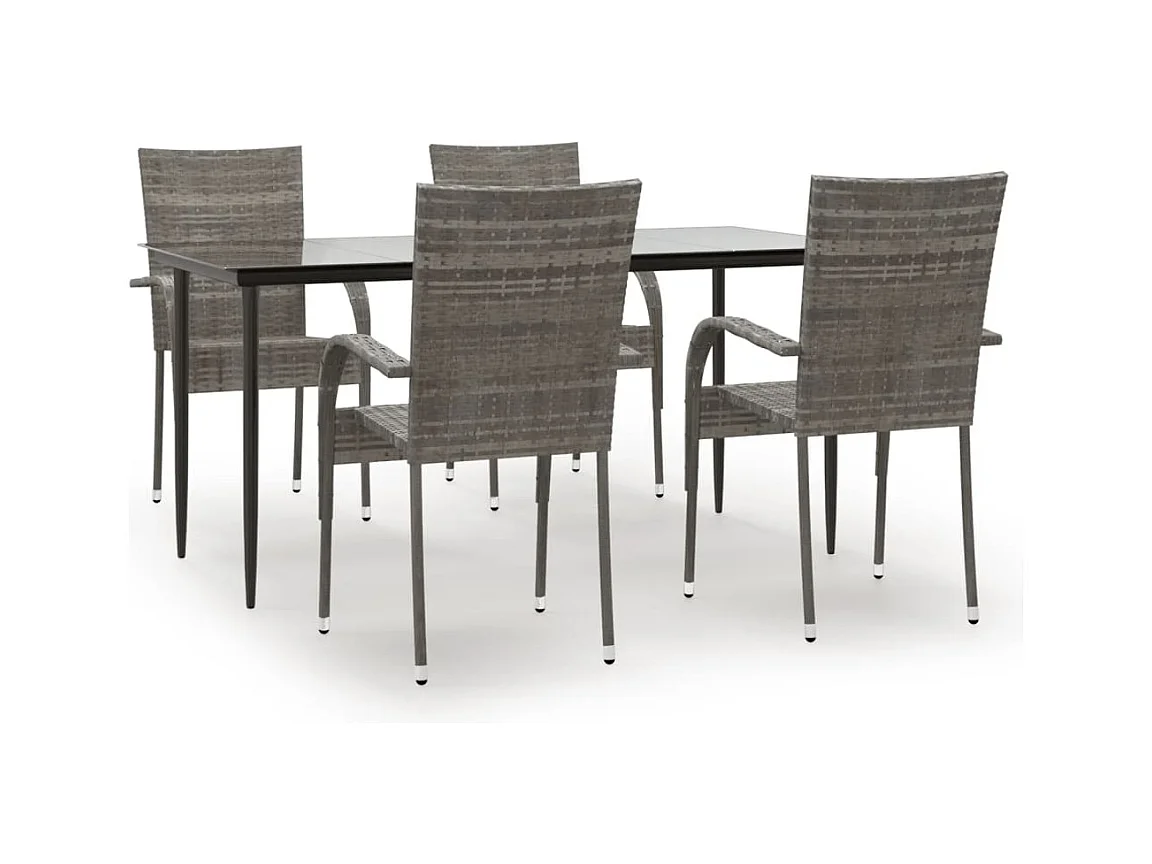 Boiling Springs  Ensemble à manger de jardin 5 pcs Gris Résine tressée