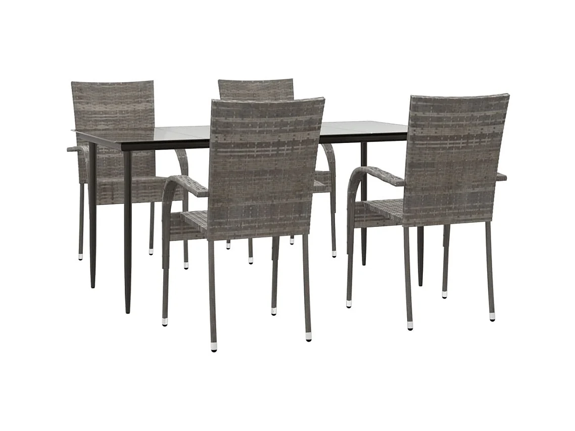 Boiling Springs  Ensemble à manger de jardin 5 pcs Gris Résine tressée