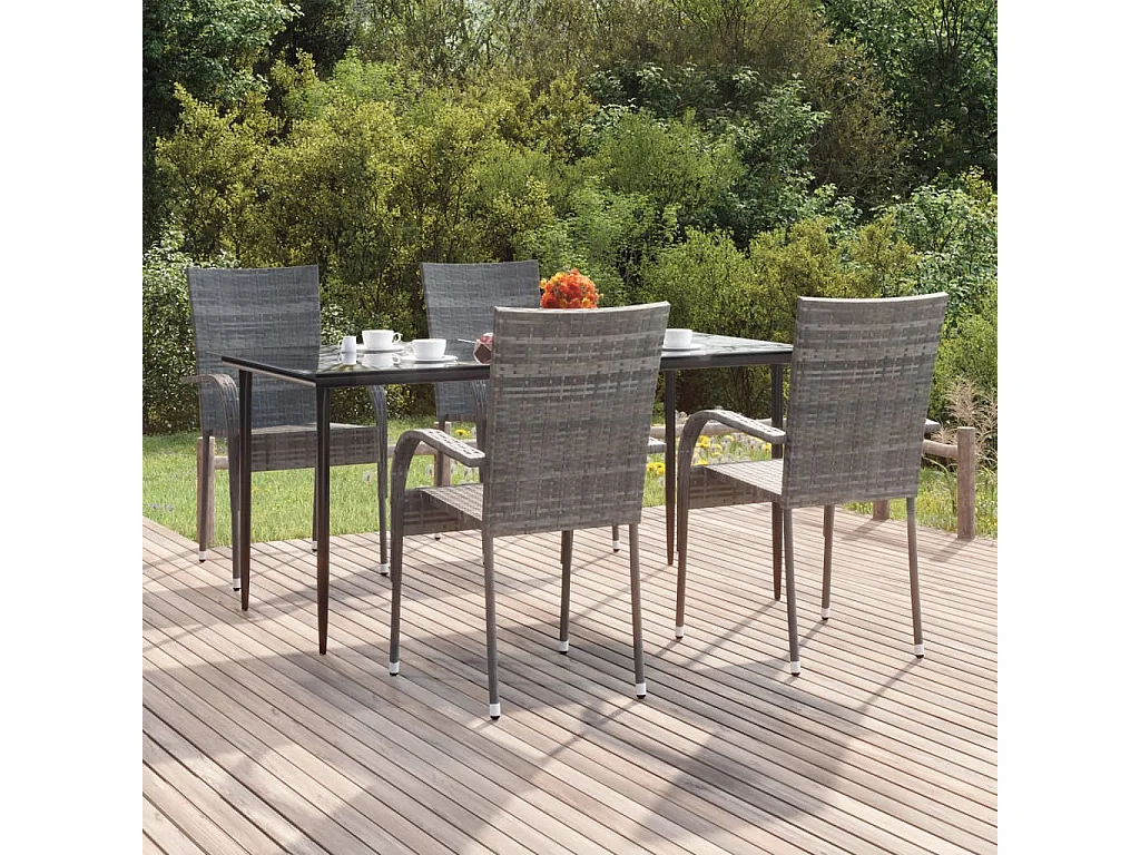 Boiling Springs  Ensemble à manger de jardin 5 pcs Gris Résine tressée