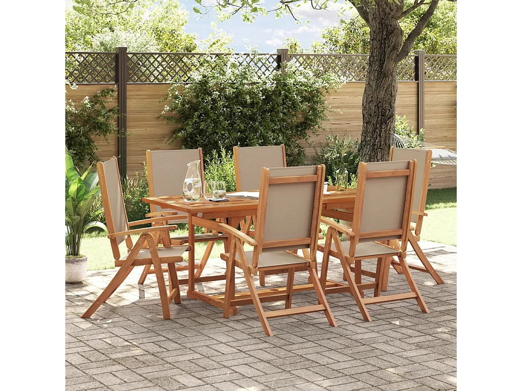 Carrizo Springs  Juego comedor de jardín 7 pzas madera maciza acacia y textileno