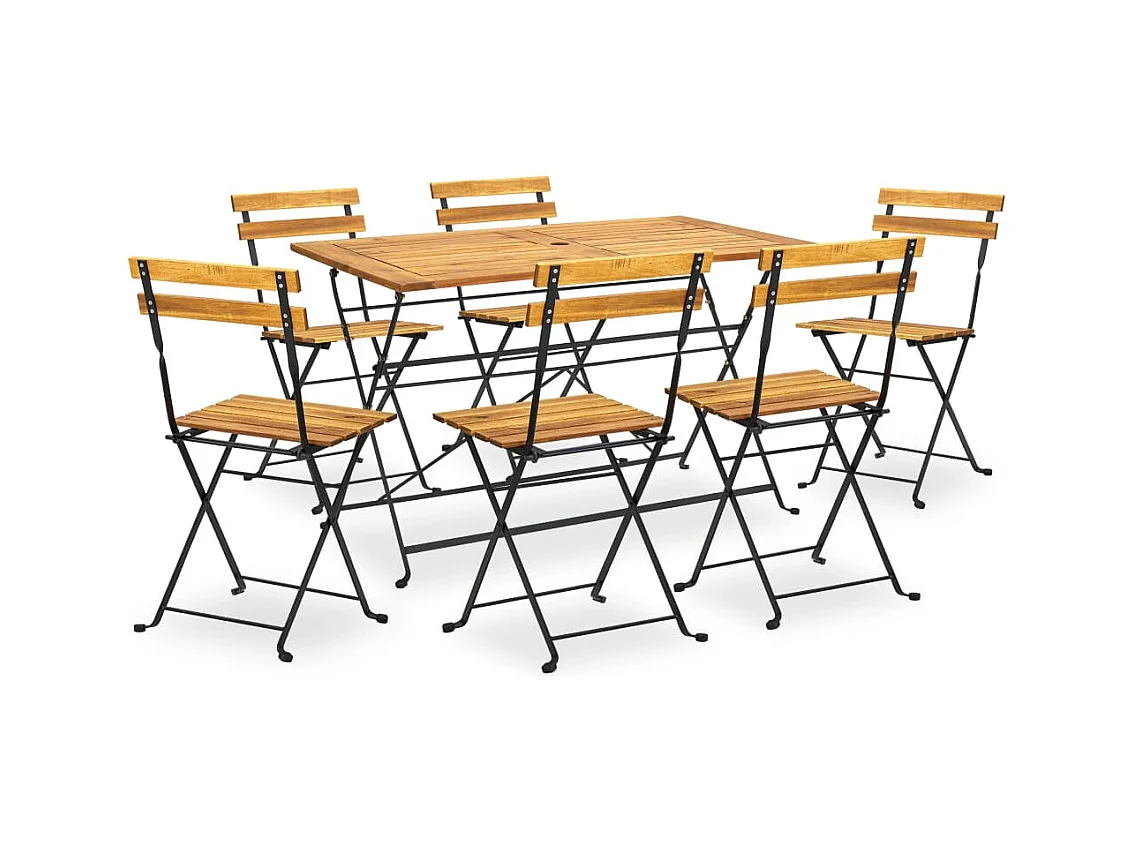 Drowes  Ensemble à manger d'extérieur pliable 7pcs Bois d'acacia solide