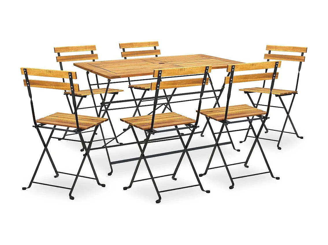 Drowes  Ensemble à manger d'extérieur pliable 7pcs Bois d'acacia solide