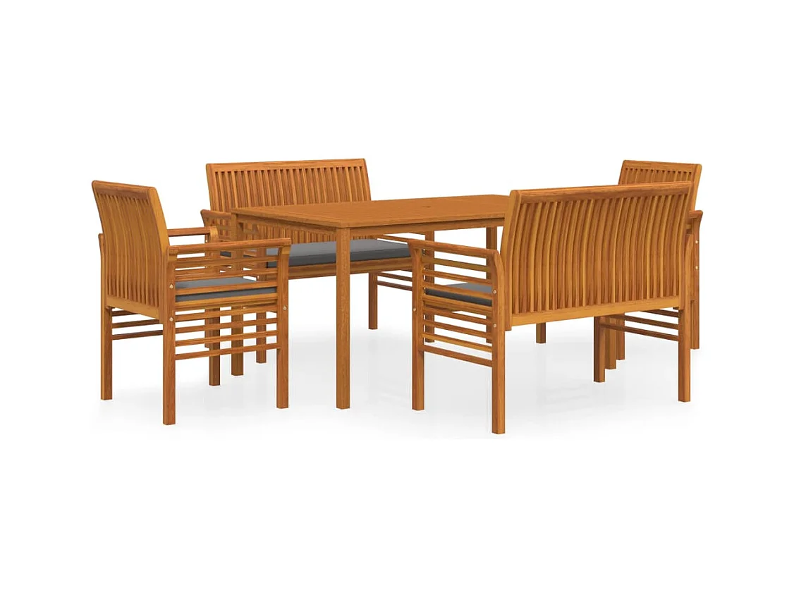 Bourges  Ensemble à manger d'extérieur 5 pcs et coussins Acacia solide