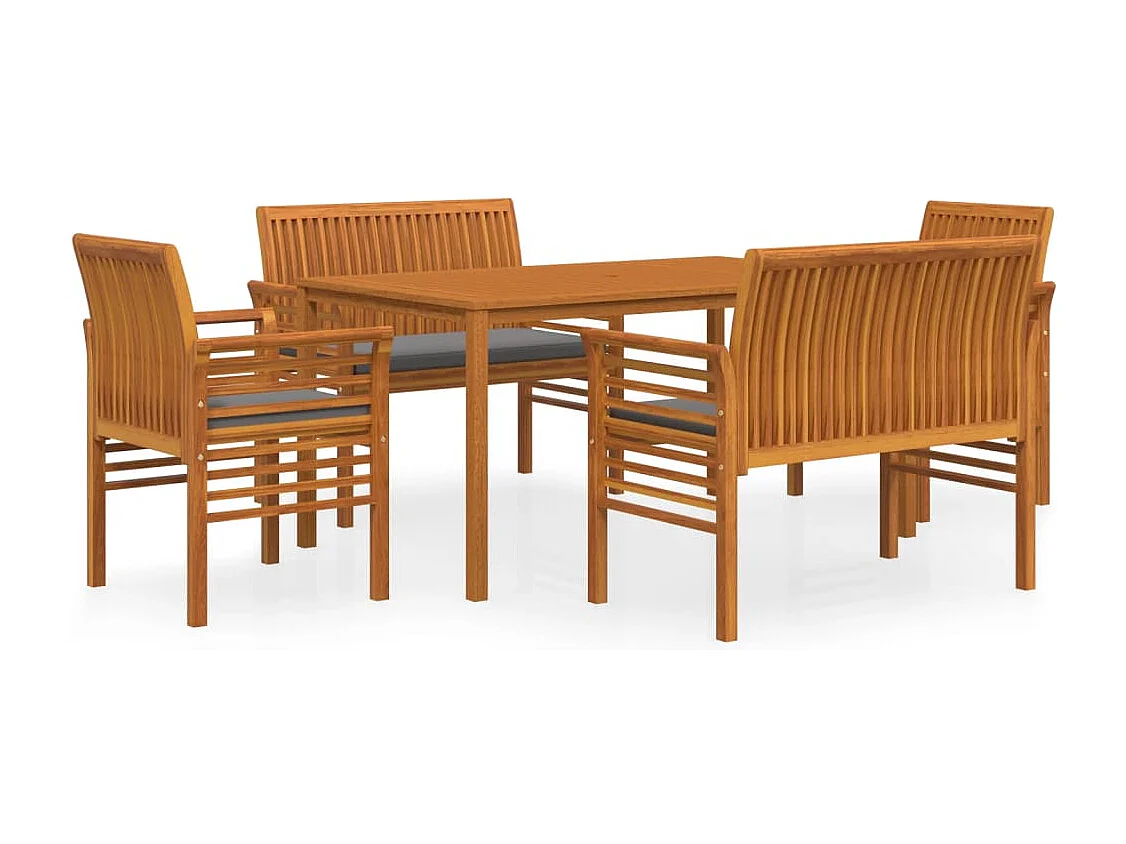 Bourges  Ensemble à manger d'extérieur 5 pcs et coussins Acacia solide