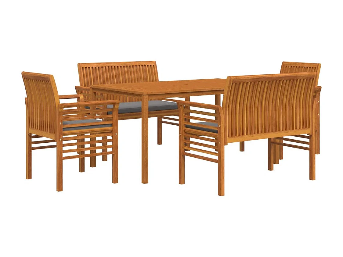 Bourges  Ensemble à manger d'extérieur 5 pcs et coussins Acacia solide