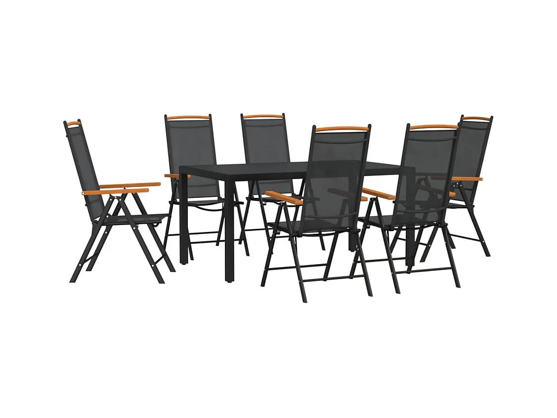 Prolenta Premium -  Ensemble à manger de jardin 7 pcs noir aluminium