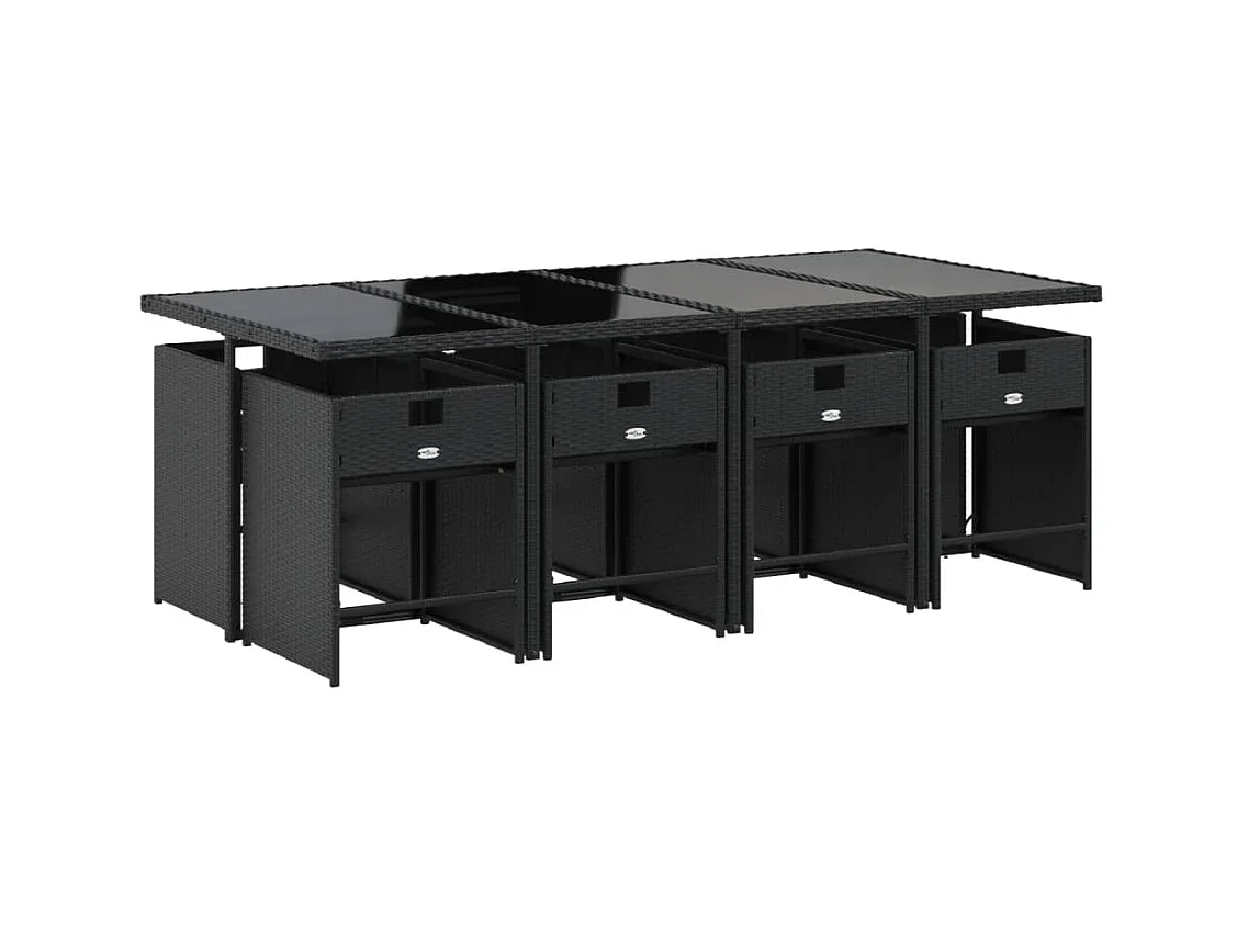 Zele  Set de comedor de jardín 9 pzas y cojines ratán sintético negro