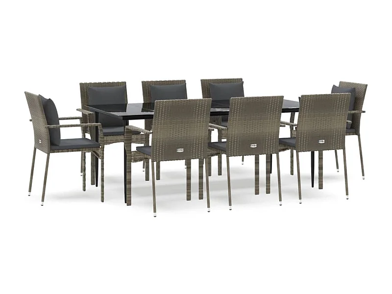 Chelan  9-delige Tuinset met kussens poly rattan zwart en grijs