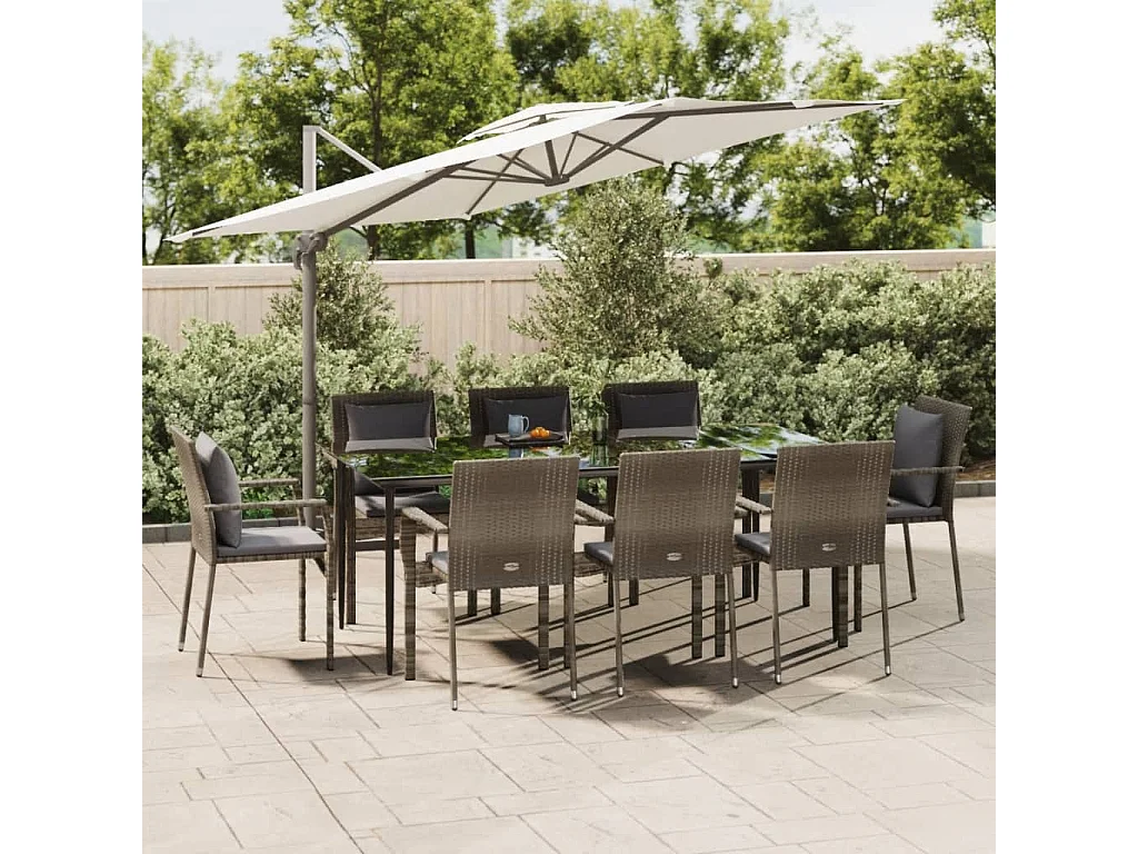 Chelan  Ensemble à manger de jardin 9pcs et coussins noir et gris