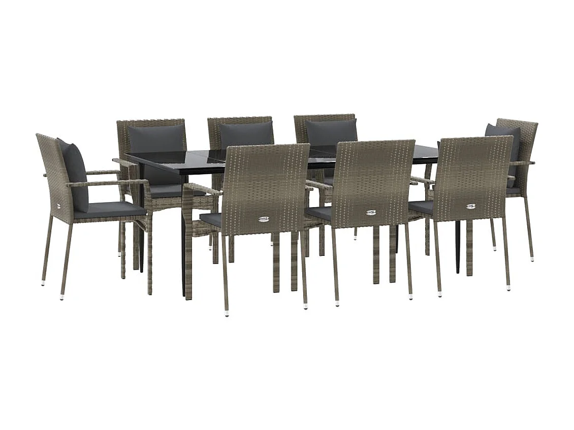 Chelan  Ensemble à manger de jardin 9pcs et coussins noir et gris