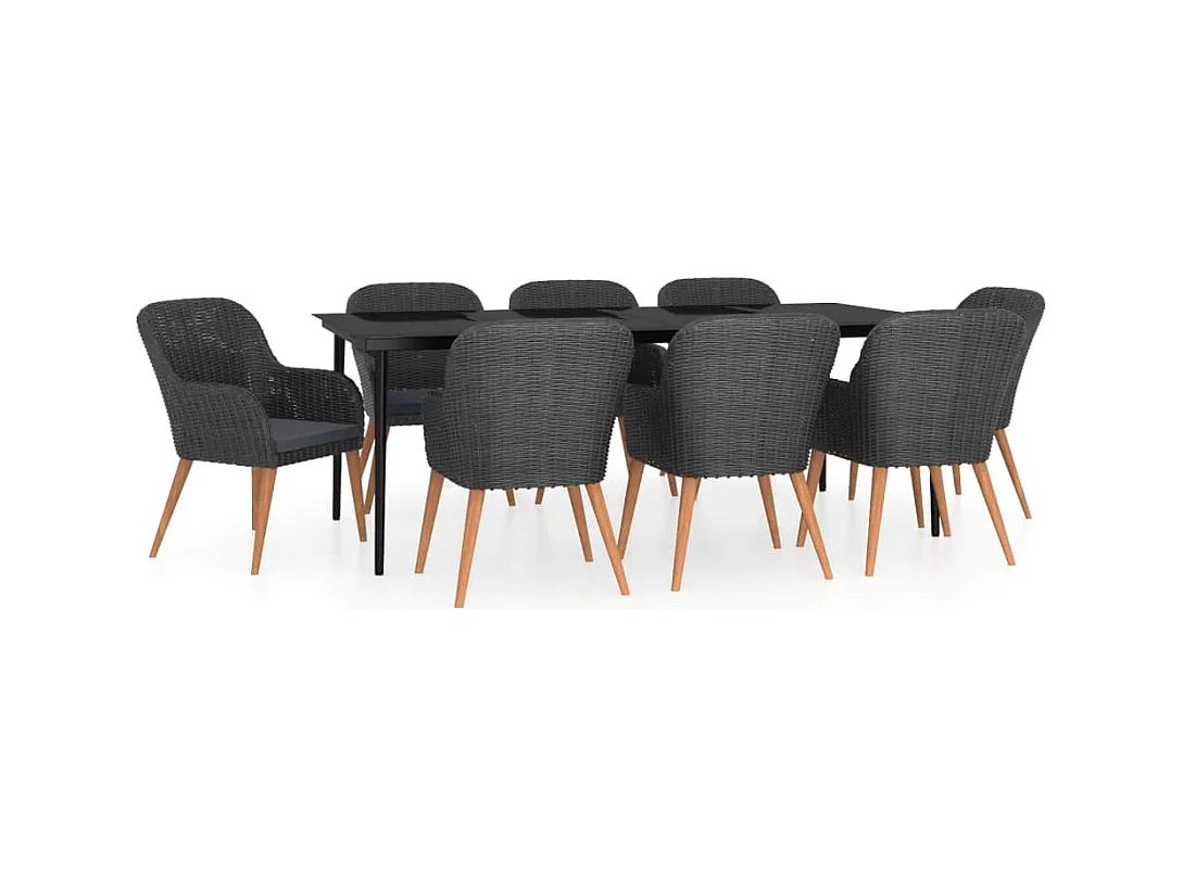 Coole  Ensemble à manger de jardin avec coussins 9 pcs noir