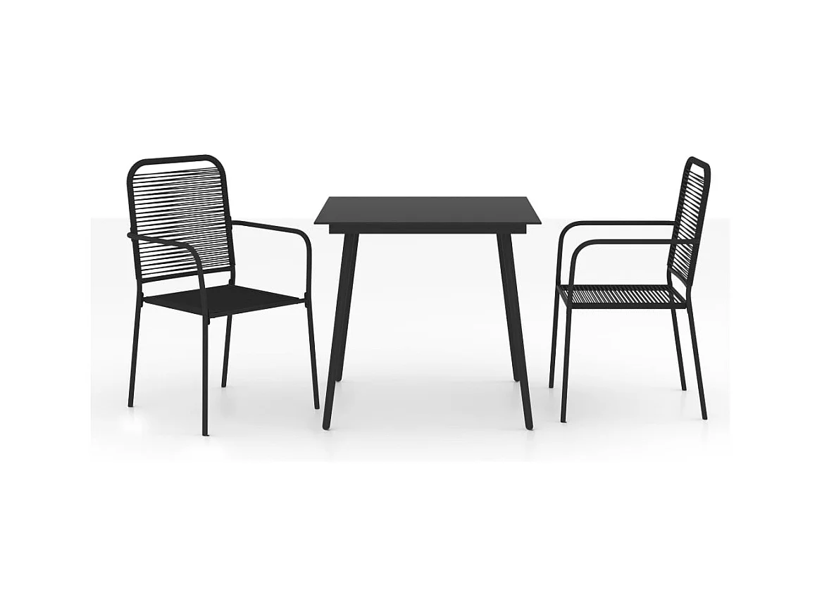 Paul-Robert  Ensemble à manger de jardin 3 pcs Corde en coton et acier Noir