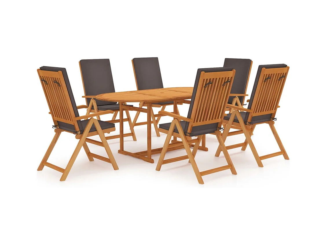 Mariaheide  Ensemble à Manger de jardin 7pcs coussins Bois teck massif Gris