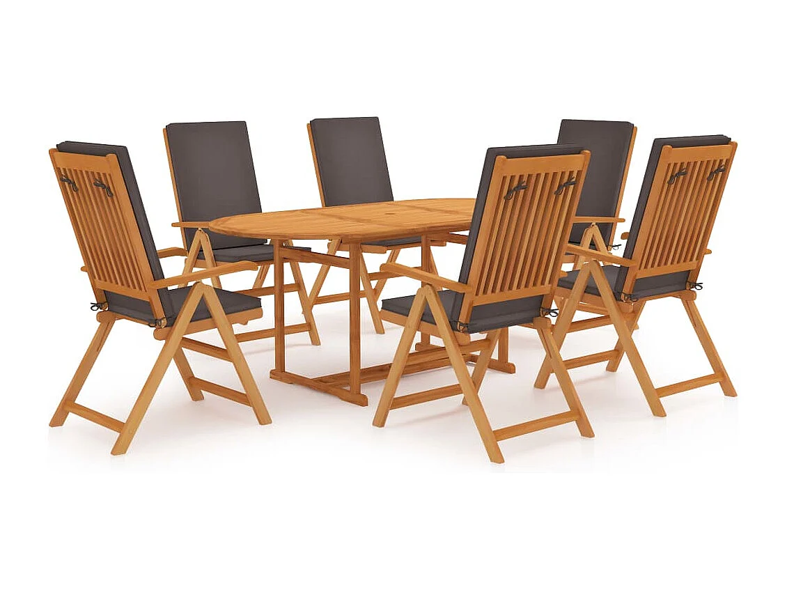 Mariaheide  Ensemble à Manger de jardin 7pcs coussins Bois teck massif Gris