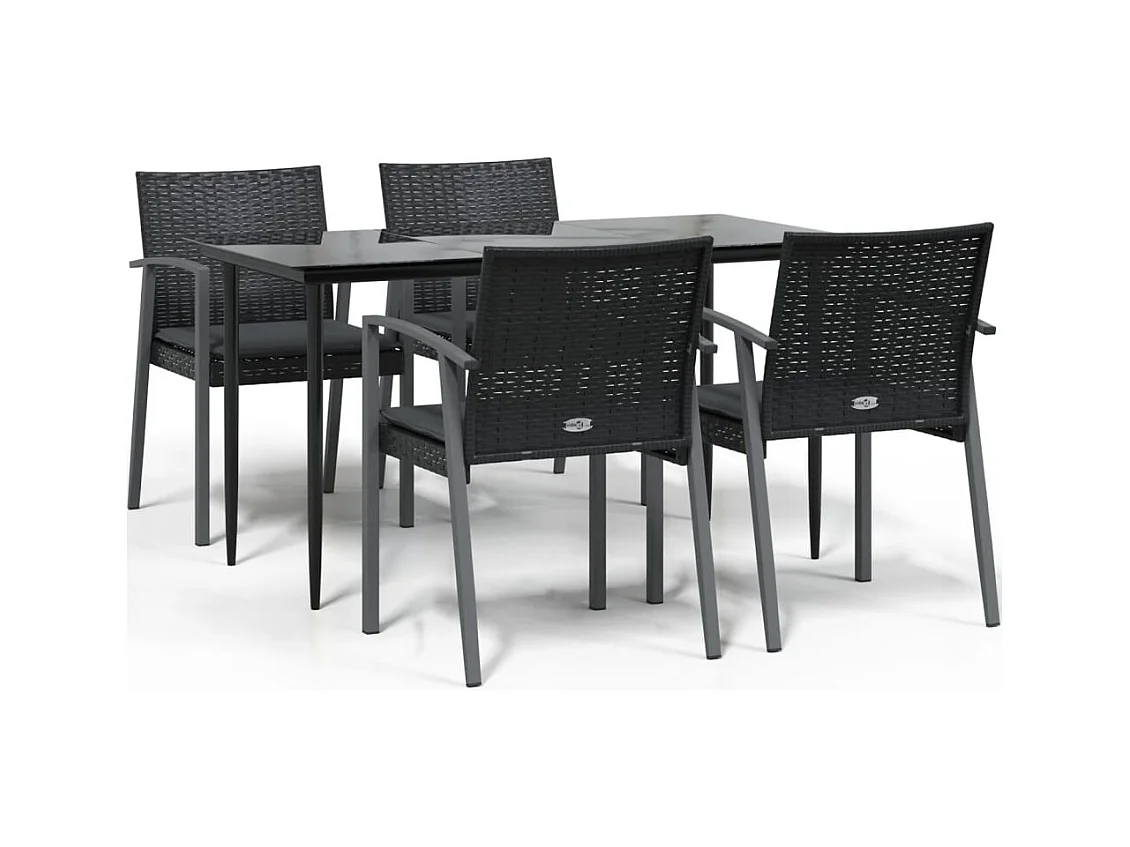 Bucyrus  Ensemble à manger de jardin 5 pcs coussins résine tressée acier