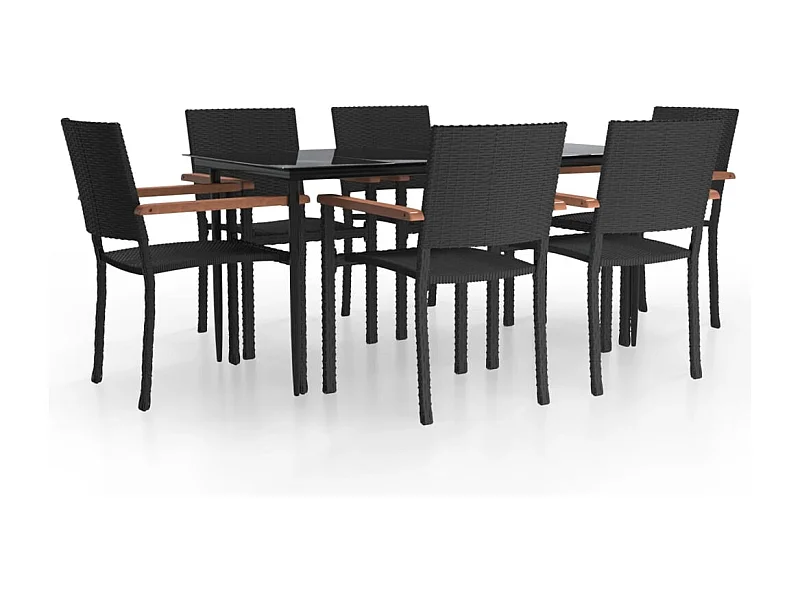 Timberwood Park  Ensemble à manger de jardin 7 pcs Noir Résine tressée