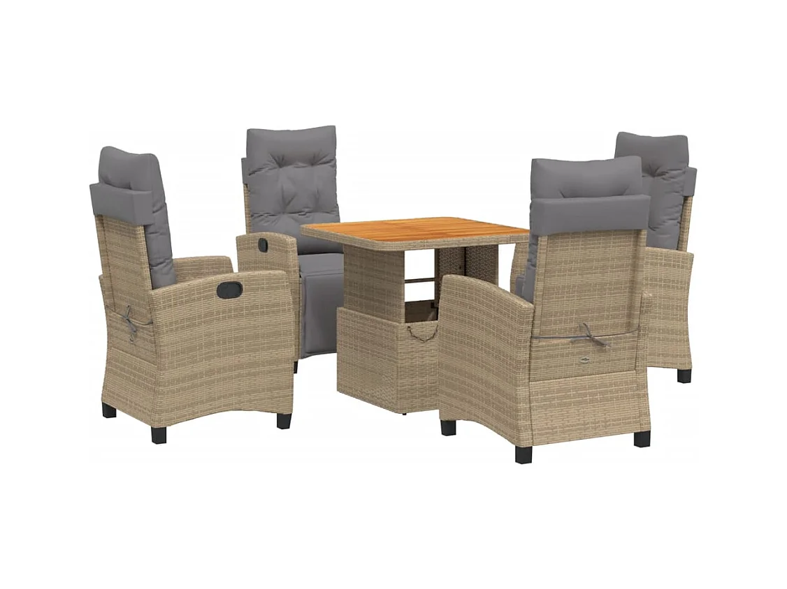 Necati  Ensemble à manger de jardin avec coussins 5pcs Beige poly rotin