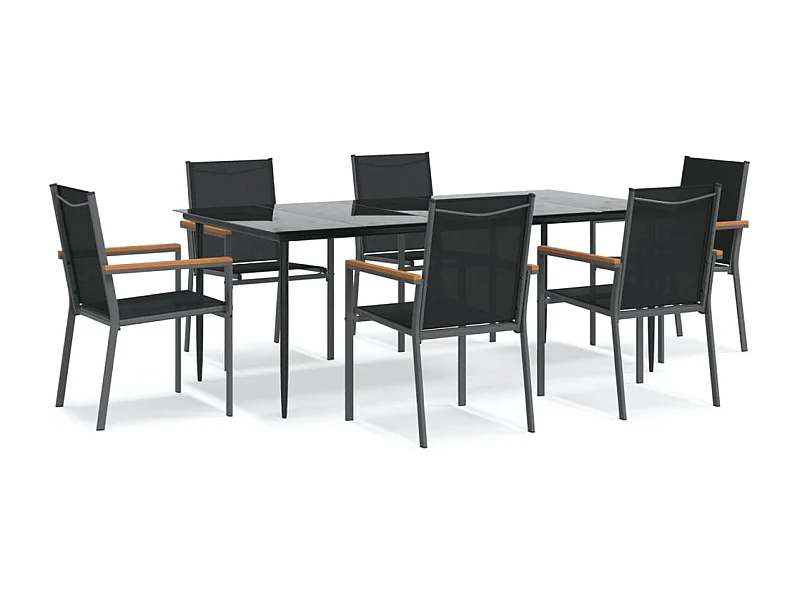 Varlen  Juego de comedor para jardín 7 piezas acero y textilene negro