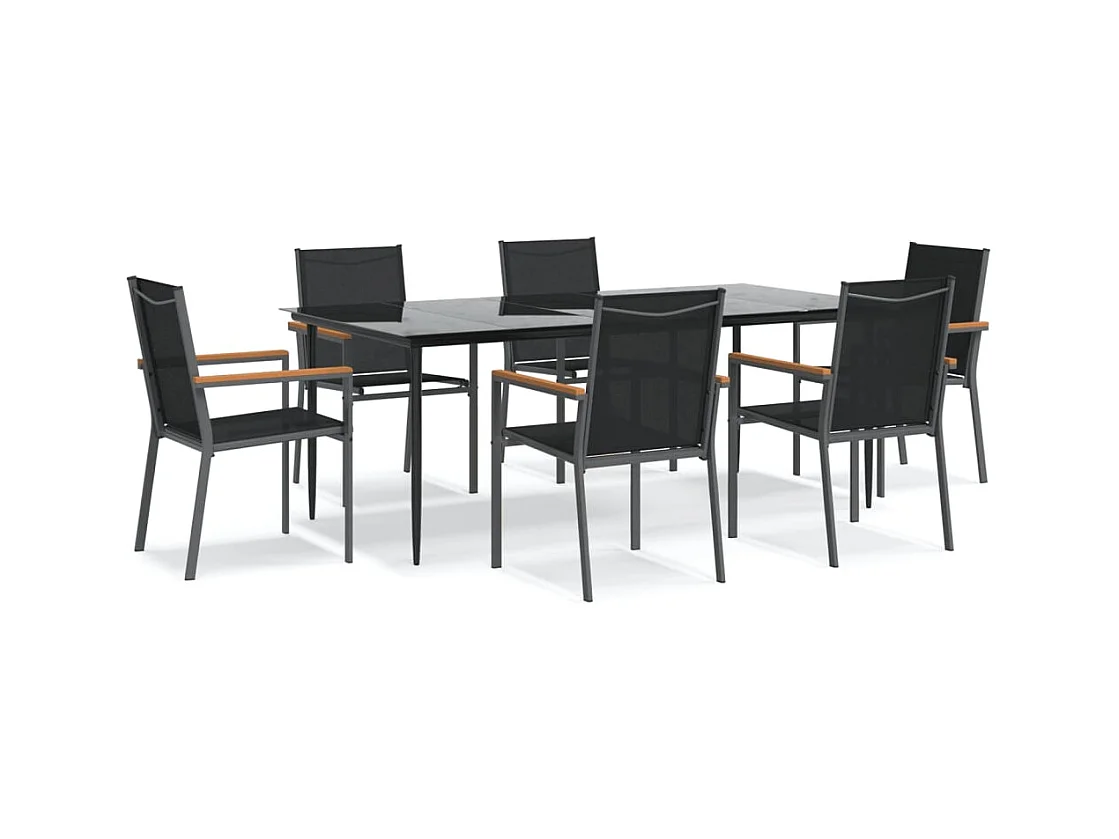 Varlen  Juego de comedor para jardín 7 piezas acero y textilene negro