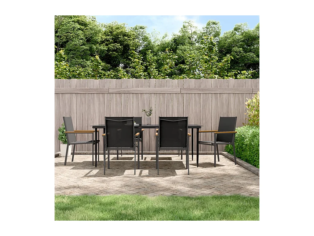Varlen  Juego de comedor para jardín 7 piezas acero y textilene negro