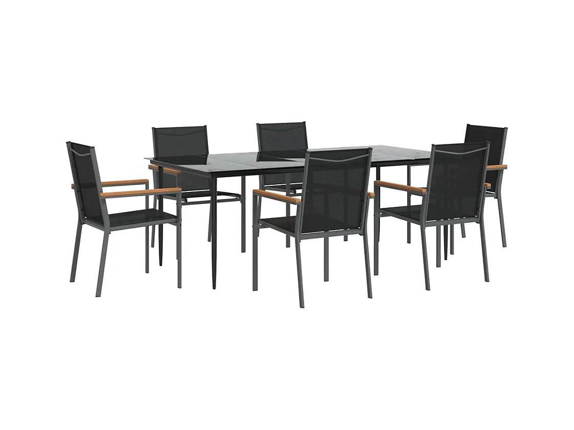 Varlen  Juego de comedor para jardín 7 piezas acero y textilene negro