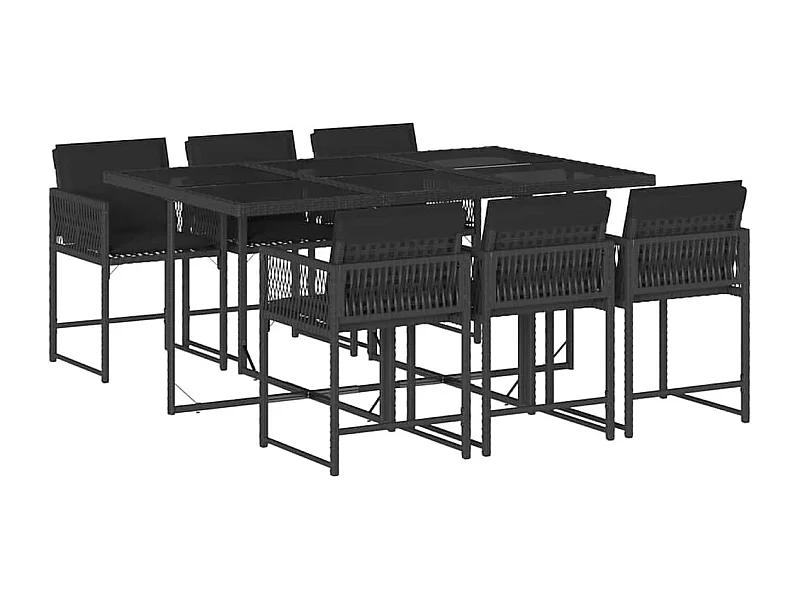 Sharif  Set de comedor de jardín 7 pzas y cojines ratán sintético negro