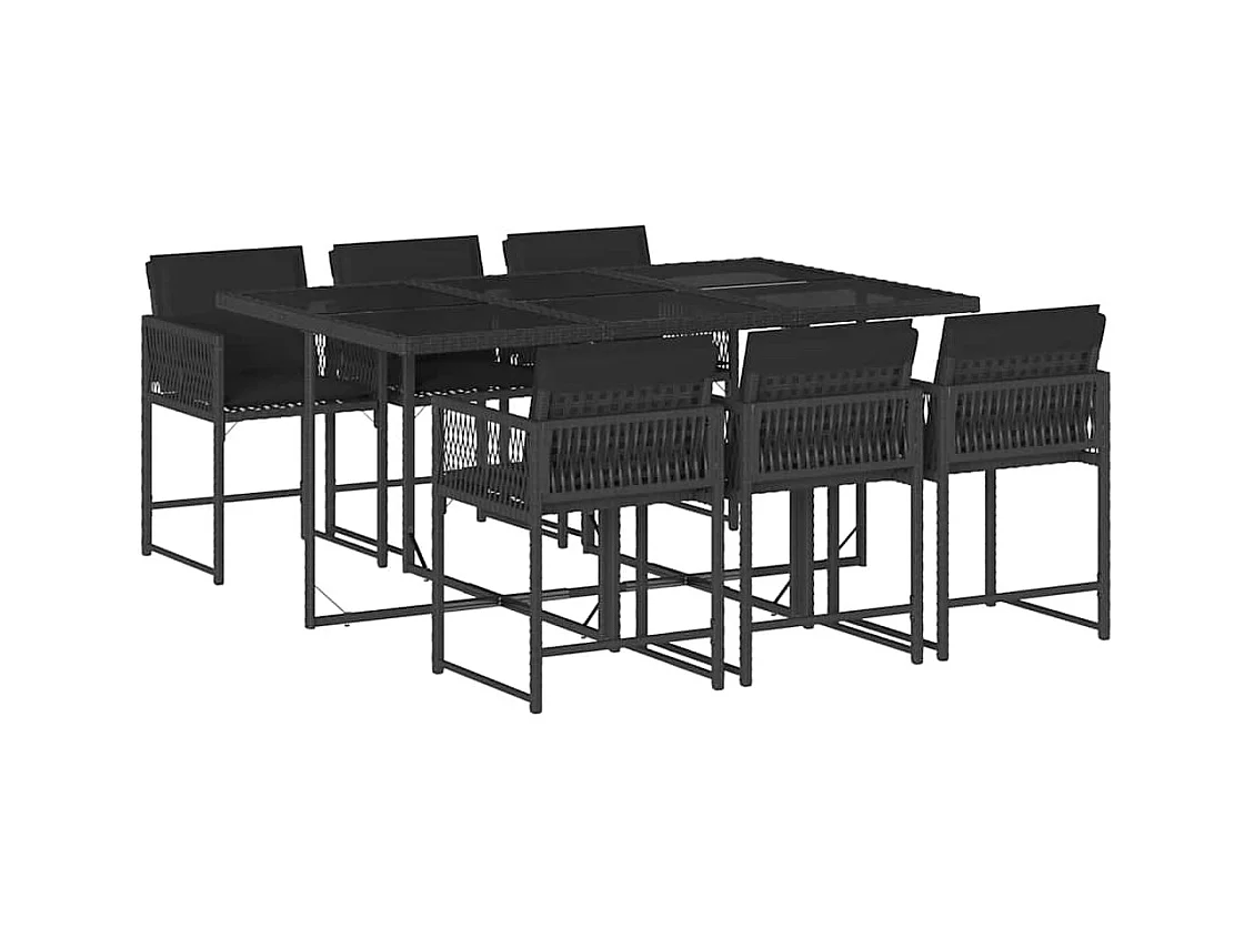 Sharif  Set de comedor de jardín 7 pzas y cojines ratán sintético negro