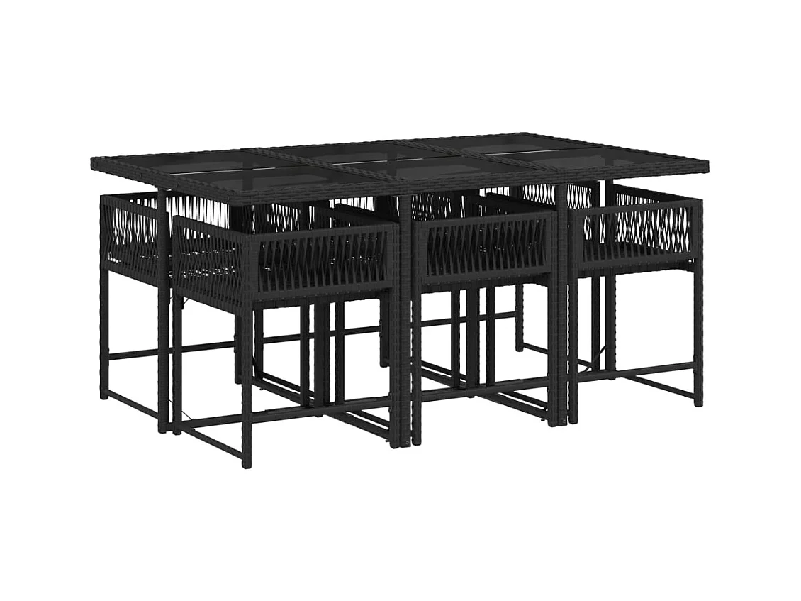 Sharif  Set de comedor de jardín 7 pzas y cojines ratán sintético negro