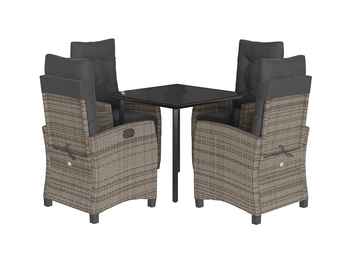 Wendral  Ensemble à manger de jardin 5 pcs coussins gris résine tressée