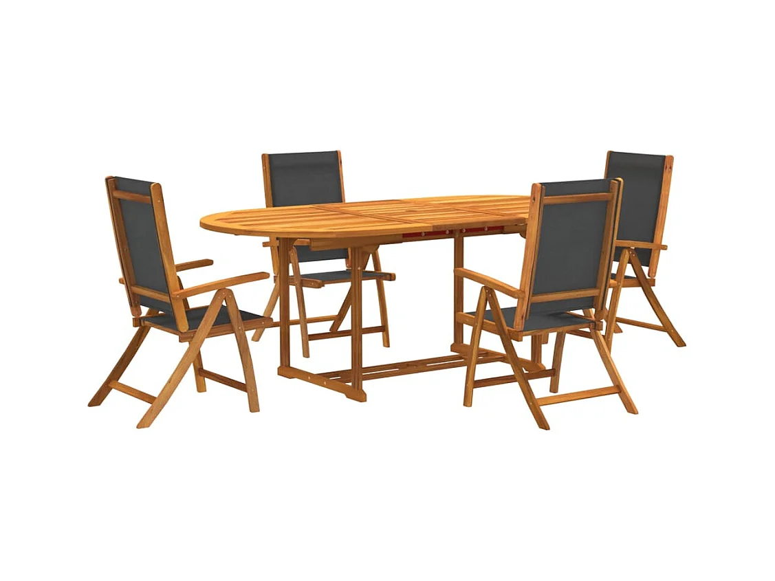 Yljo  Juego comedor de jardín 5 pzas madera maciza acacia y textileno