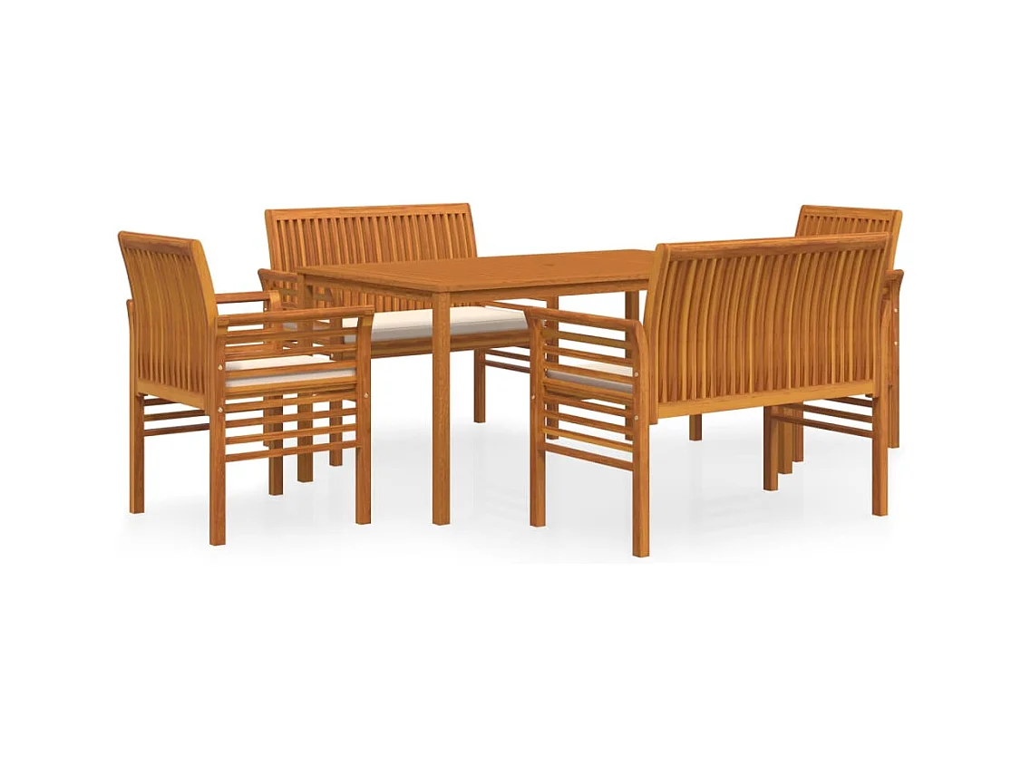 Bourges  Ensemble à manger d'extérieur 5 pcs et coussins Acacia solide