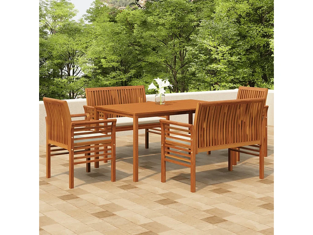 Bourges  Ensemble à manger d'extérieur 5 pcs et coussins Acacia solide