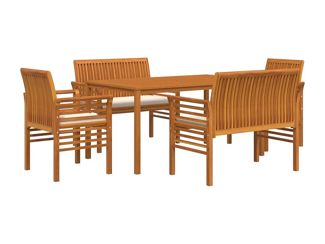 Bourges  Ensemble à manger d'extérieur 5 pcs et coussins Acacia solide