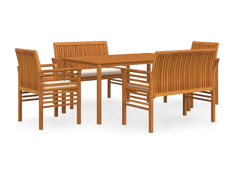 Bourges  Ensemble à manger d'extérieur 5 pcs et coussins Acacia solide