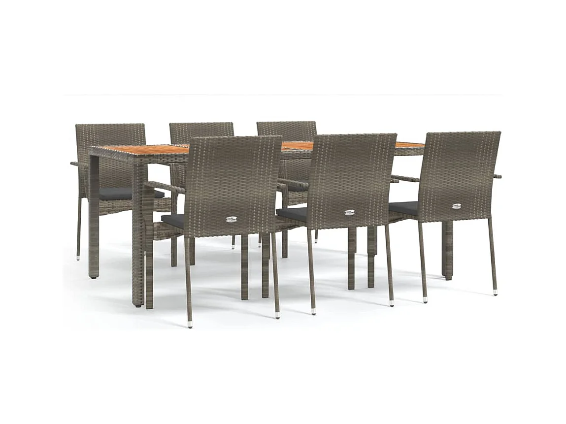 Tønder  Ensemble à manger jardin et coussins 7 pcs gris rotin