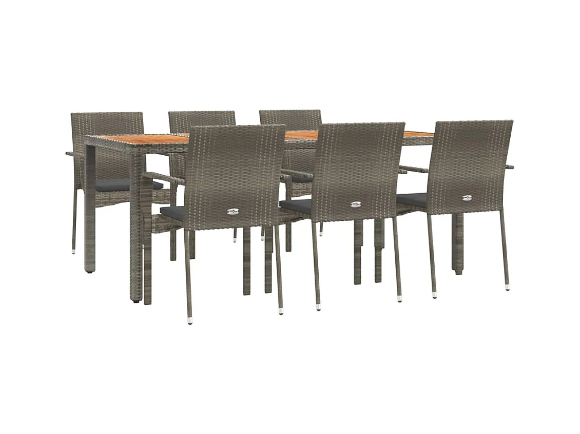 Tønder  Ensemble à manger jardin et coussins 7 pcs gris rotin