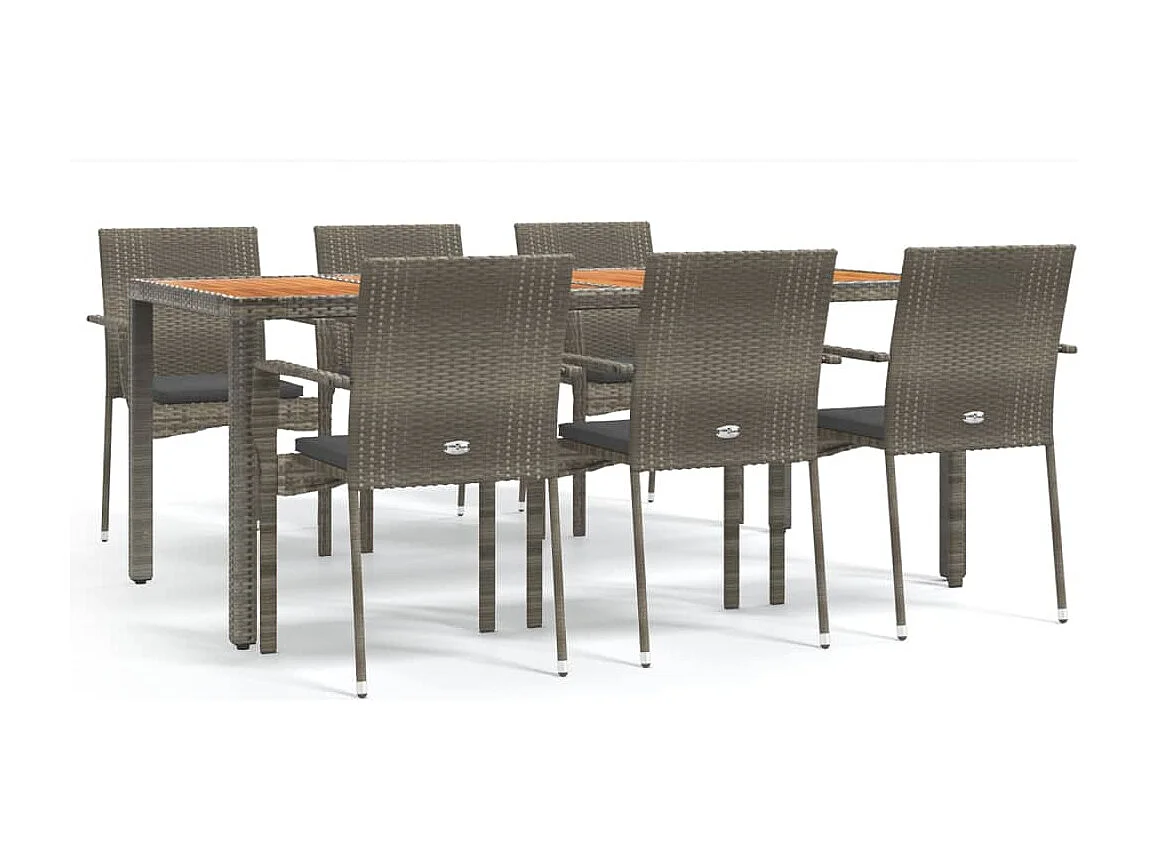 Tønder  Ensemble à manger jardin et coussins 7 pcs gris rotin