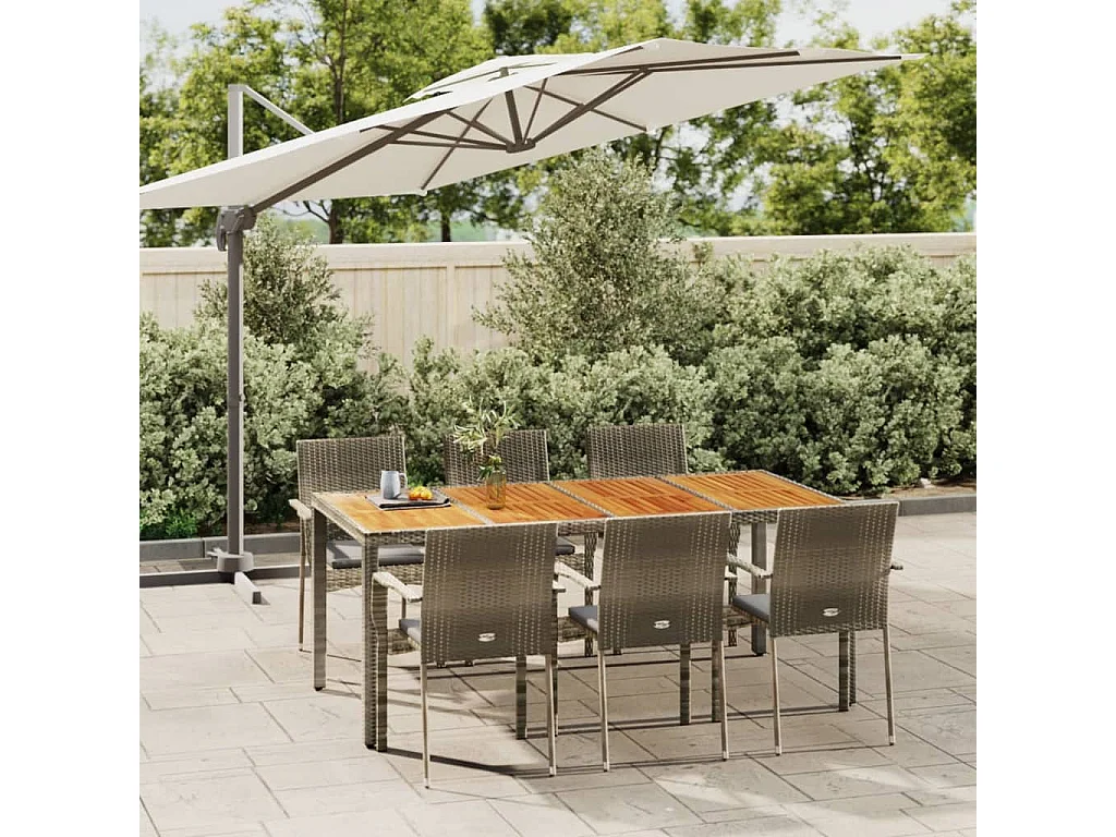 Tønder  Ensemble à manger jardin et coussins 7 pcs gris rotin