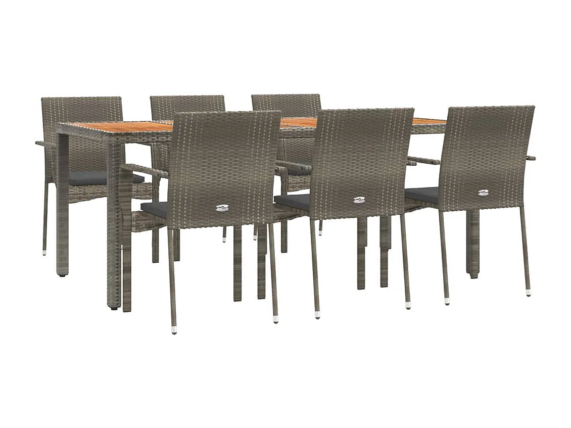 Tønder  Ensemble à manger jardin et coussins 7 pcs gris rotin